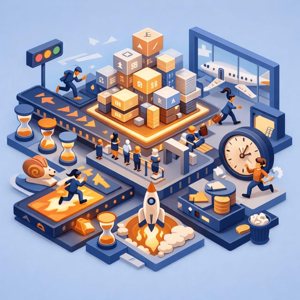 Illustration d'une file d'attente de pool de mémoire blockchain avec des transactions cryptographiques en attente de confirmation - Pourquoi les transactions restent bloquées (et ce n'est pas toujours votre faute)