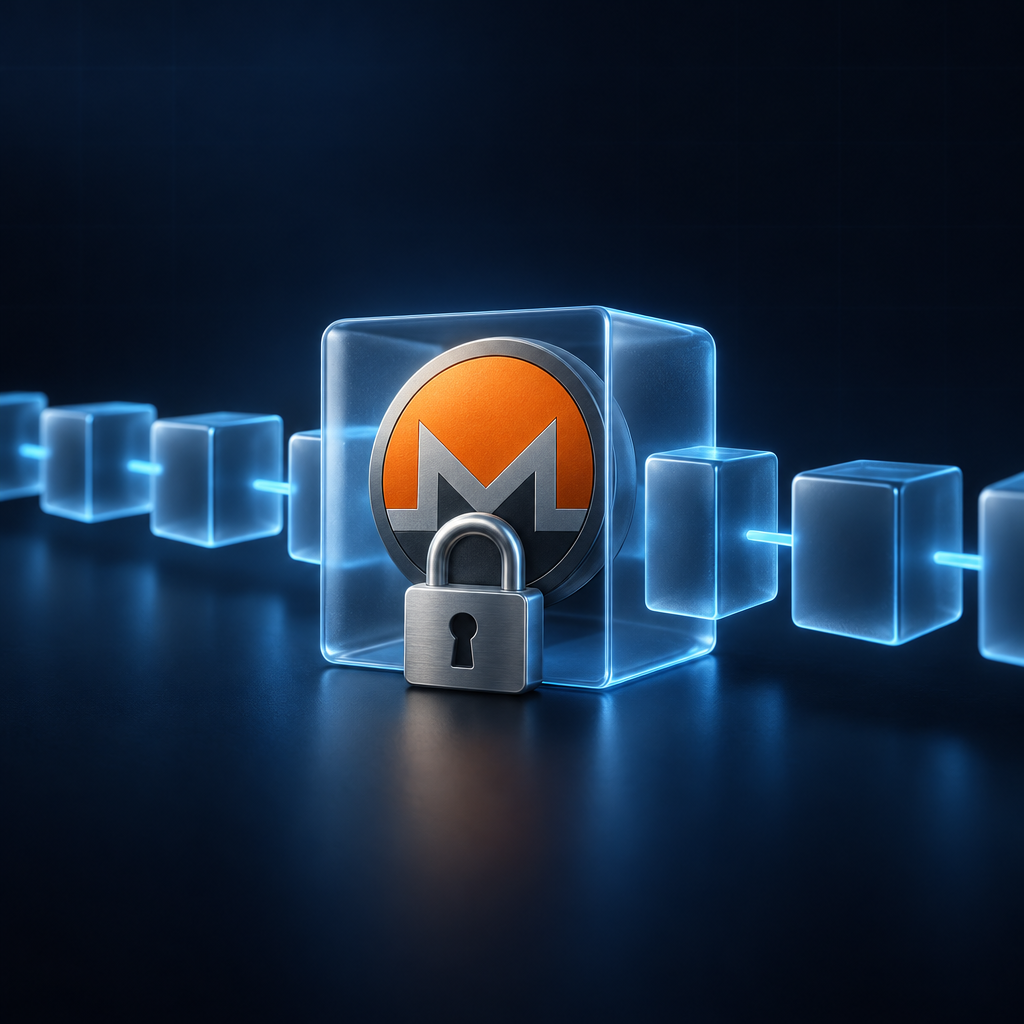 Ten connected Monero blocks beside a wallet showing locked XMR becoming unlocked - How do Monero confirmations affect swap timing?