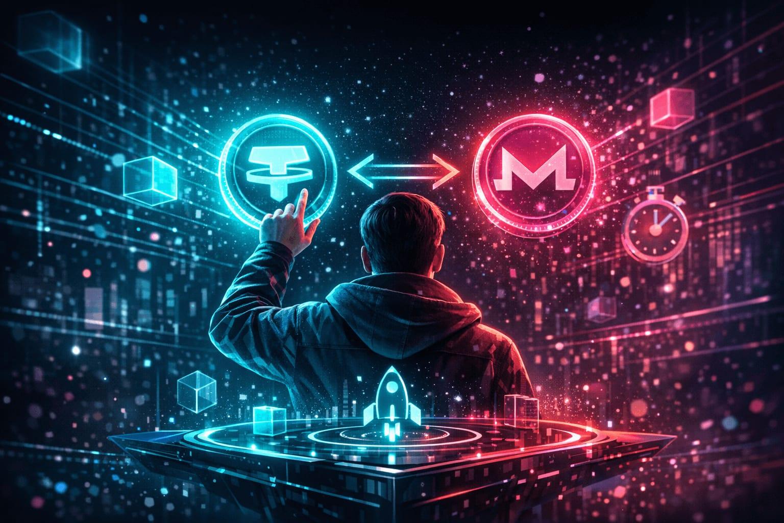User swapping USDT to Monero (XMR) without KYC on a non-custodial exchange