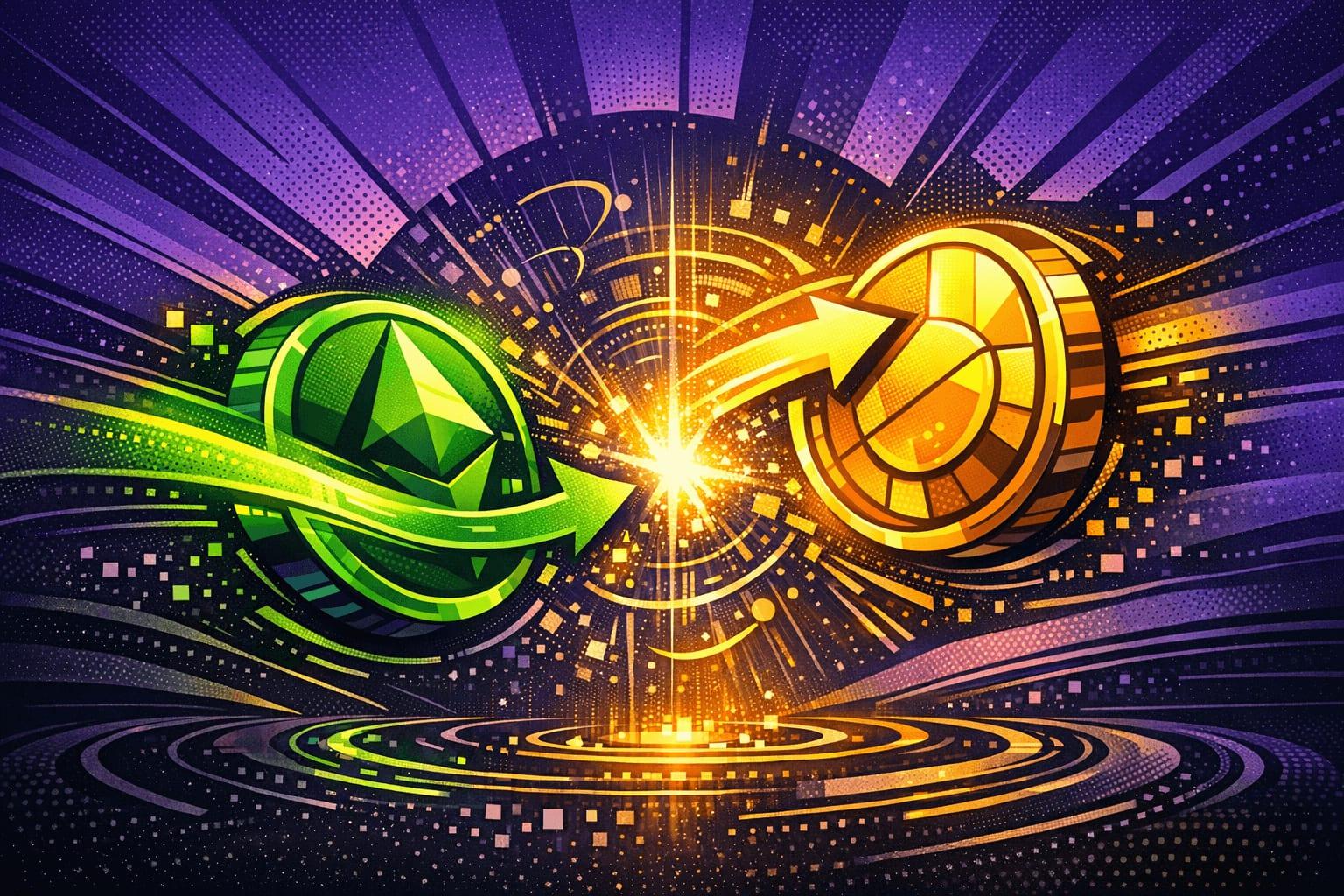 Illustration of swapping Ethereum (ETH) to Bitcoin (BTC) privately without KYC