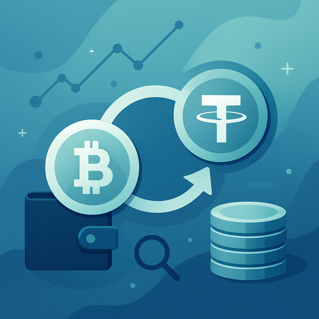 Trader converting Bitcoin (BTC) to Tether (USDT) on a non-custodial crypto swap interface - What “BTC to USDT” Actually Means (And Which Chain to Use)