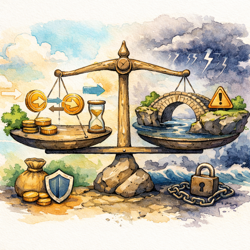 Illustration comparing a crypto bridge and an instant cross-chain swap route - The simple comparison you’ll actually use