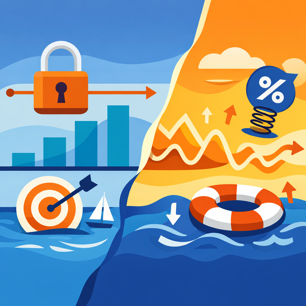 Illustration comparing fixed vs floating exchange rates during a crypto swap - Fixed vs floating: a simple comparison (the table you actually need)