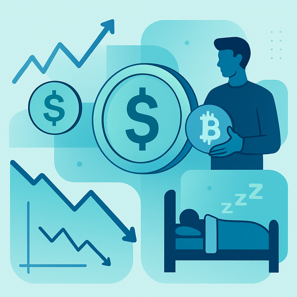 Crypto trader relaxing at night while monitoring stablecoin balances on a laptop - What stablecoins really do (and do not do)