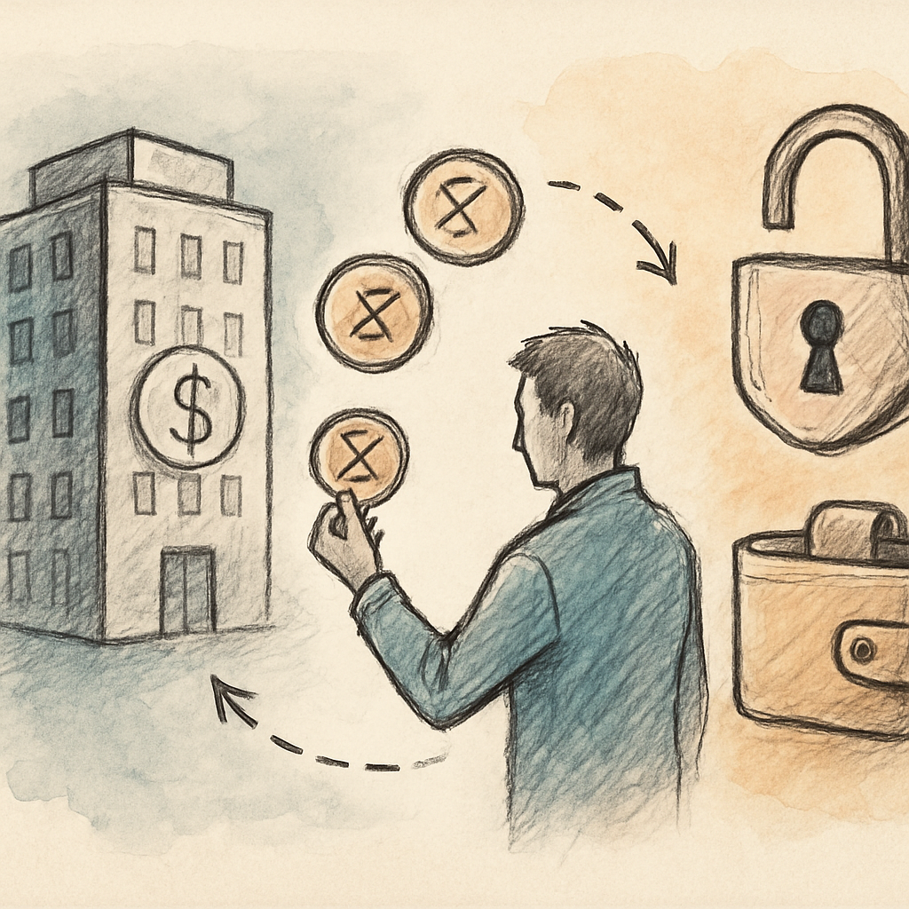 Person moving crypto from a centralized exchange app to a hardware wallet using a non-custodial swap service - What “full self-custody” really means