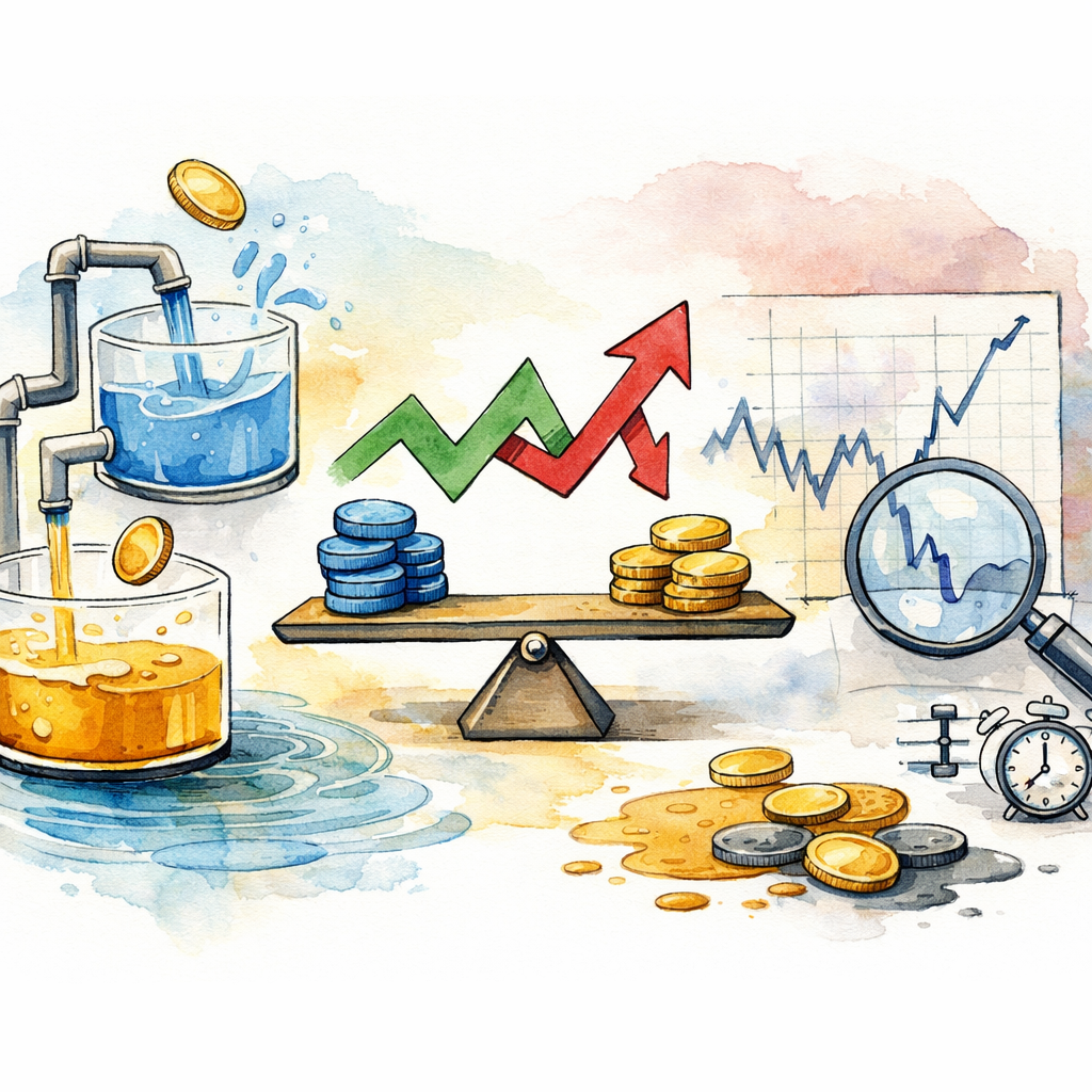 Иллюстрация пула ликвидности AMM, обеспечивающего обмен токенами с трейдерами и LP - проскальзывание, влияние на цену и комиссии (трио, которое определяет вашу окончательную ставку)