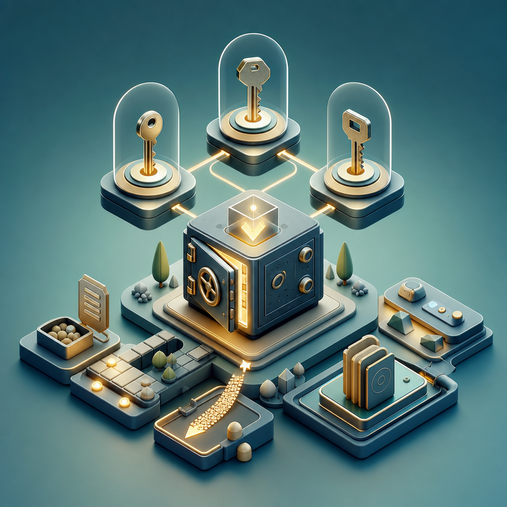 Illustration of a multisig wallet requiring multiple keys to authorize a crypto transaction - What a multisig wallet is (without the jargon)