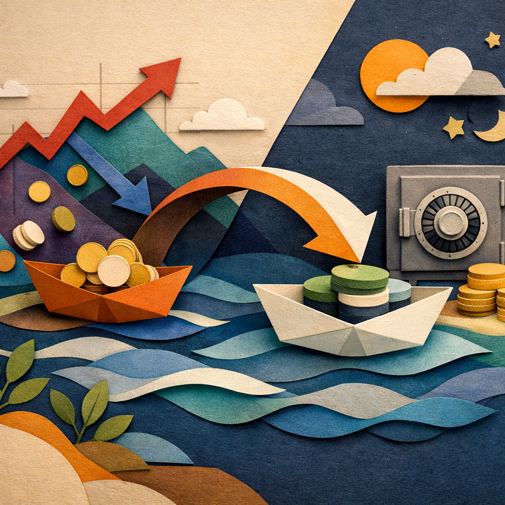 Person comparing crypto portfolio versus stablecoins on a chart with USDT at $1.00 - When stablecoins can backfire (and how to reduce risk)